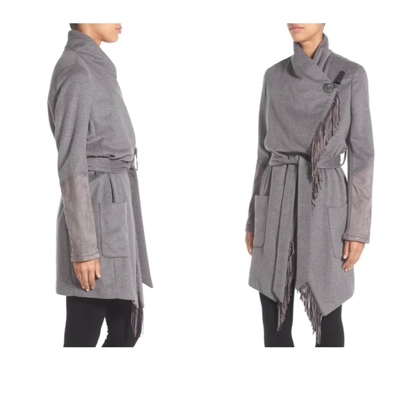 BCBGeneration Mixed Media Fringe Wrap Jacket - Picture 2 of 8